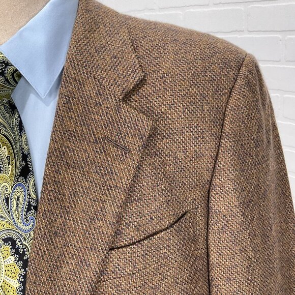 Hickey Freeman Blazer Men 44L Brown Multi‎ Bespoke Canterbury Lambswool USA VTG - Picture 1 of 14